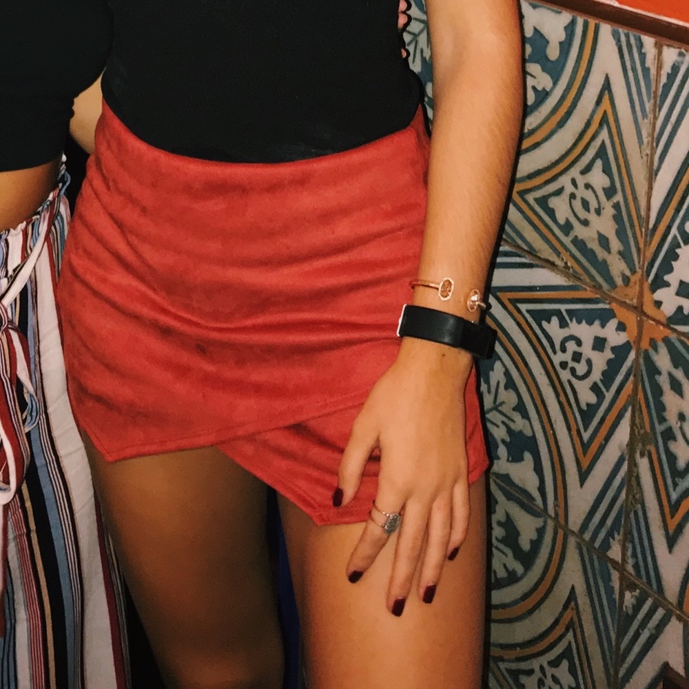 Burgundy suede skort